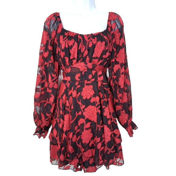 Floral Burnout Baby Doll Mini Dress Short Romper Sz Medium Whimsigoth Dark Fairy - Picture 1 of 12